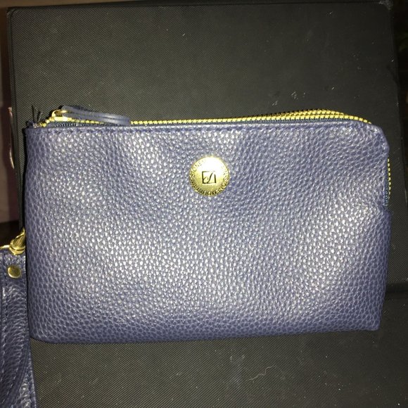 Stone Mountain Blue Leather Wristlet Multiple Zipper Pouches with Wrist Strap - Picture 1 of 8